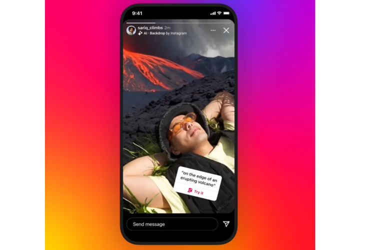Hasil foto yang dibuat menggunakan fitur Backdrop di Instagram Stories