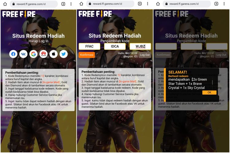 Ilustrasi cara klaim kode redeem Free Fire.