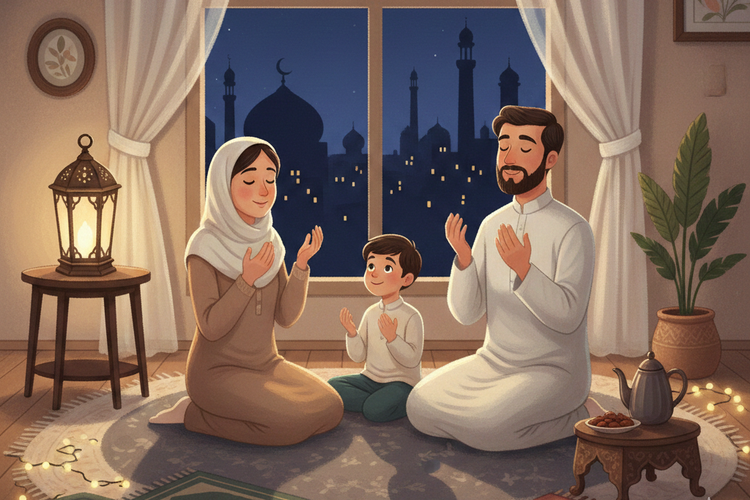 Ilustrasi ramadhan. ilustrasi puasa. Ilustrasi berdoa.Jadwal Imsakiyah Kota Makassar Ramadhan 2026 Resmi Muhammadiyah