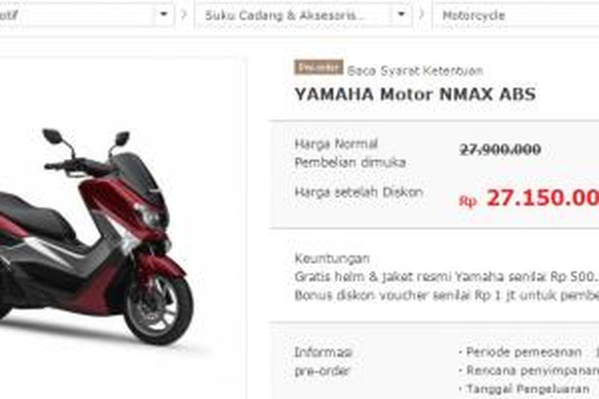 Yamaha NMAX dijual online lebih murah Rp 250 ribu dari harga resmi Yamaha Indonesia.