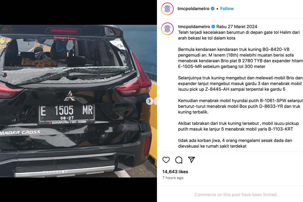 Mitsubishi Xpander yang ditabrak oleh truk di GT Halim