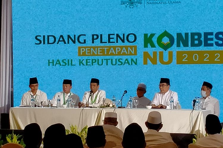 Sidang pleno penetapan hasil keputusan Konferensi Besar Nahdlatul Ulama di Hotel Yuan Garden, Jakarta, Sabtu (21/5/2022).