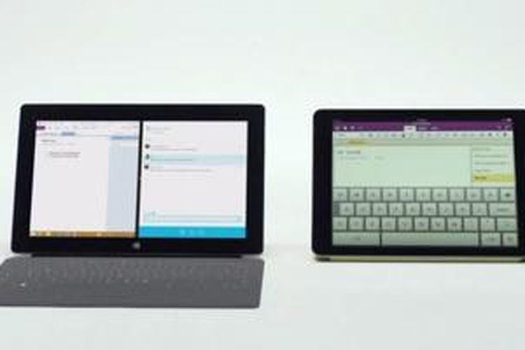 Potongan adegan iklan Microsoft Surface yang mengejek kemampuan multi-tasking iPad