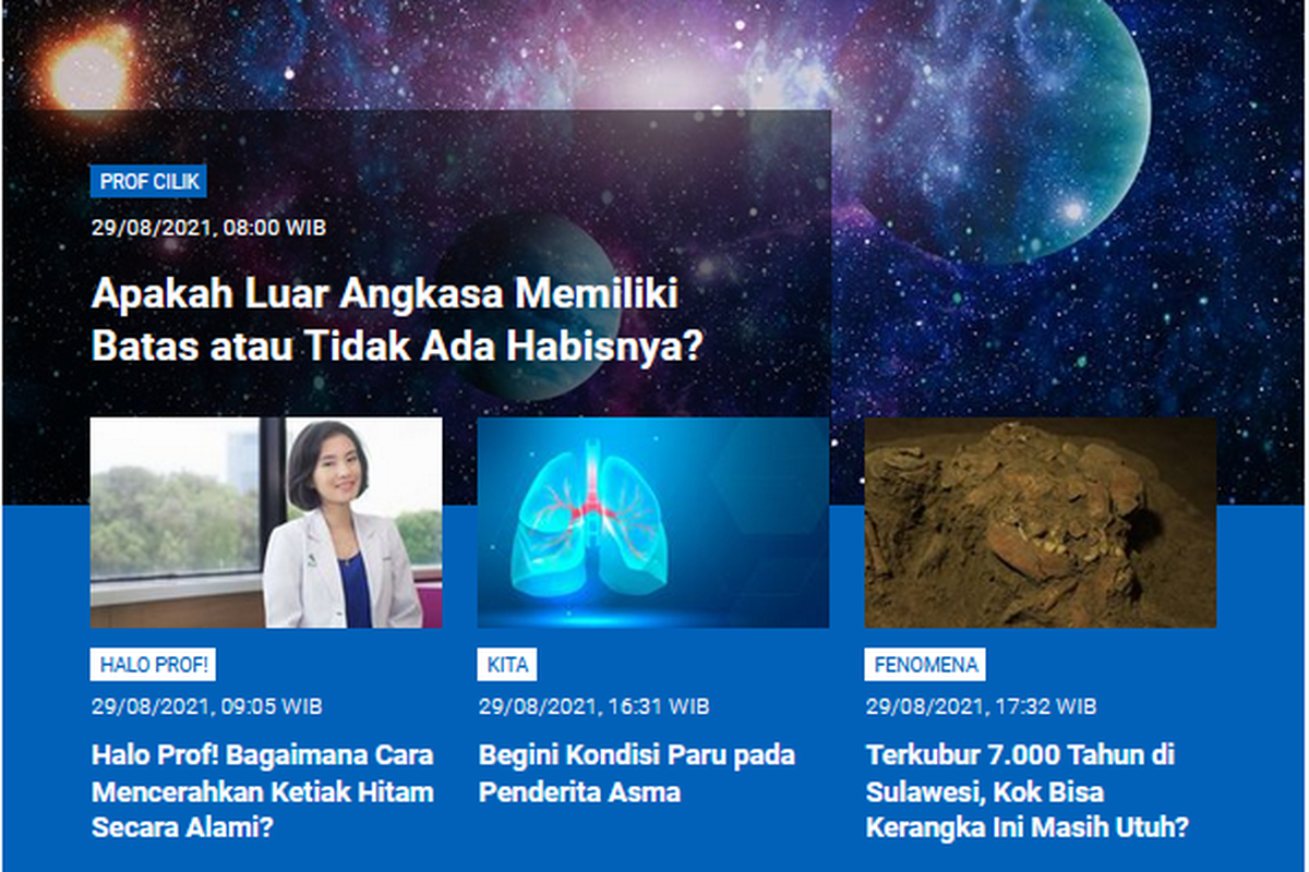 Di akhir pekan kemarin, setidaknya ada 4 berita paling populer Sains. Mulai dari pertanyaan tentang apakah luar angkasa memiliki batas hingga keajaiban di Sulawesi, kerangka yang terkubur 7.000 tahun masih utuh.