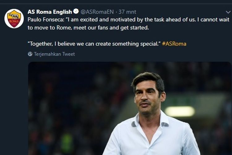 Paulo Fonseca resmi tangani AS Roma