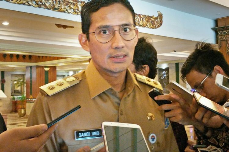 Wakil Gubernur DKI Jakarta Sandiaga Uno di Hotel Kartika Chandra, Jakarta Selatan, Senin (18/12/2017).