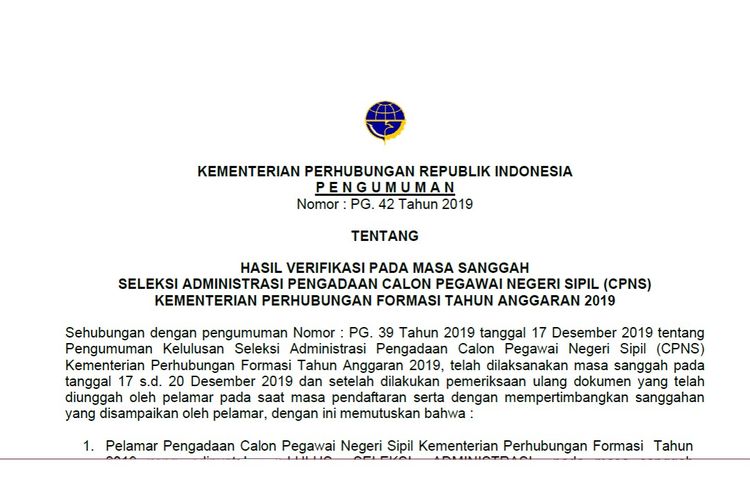 Hasil Sanggah Seleksi Administrasi Cpns 2019 Kementerian Perhubungan Halaman All Kompas Com