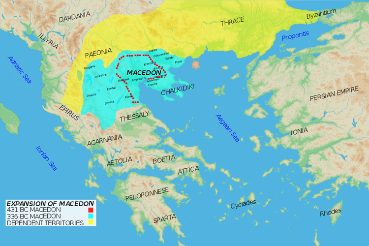 Wilayah Makedonia pada awal kekuasaan Aleksander Agung.