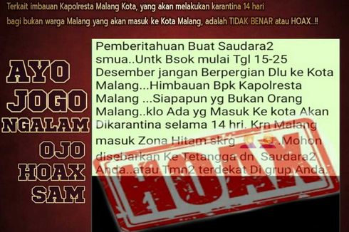 Beredar Pesan Hoaks Larangan ke Kota Malang Akibat Zona Hitam, Ini Penjelasan Polisi