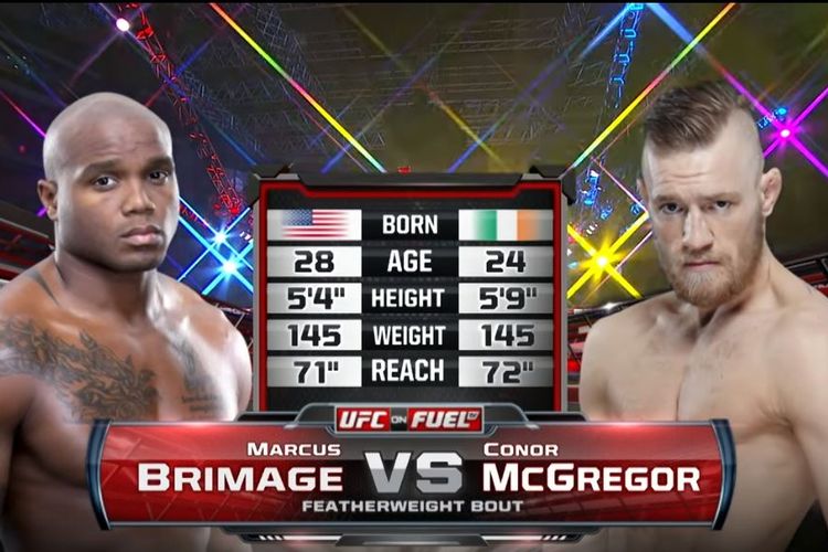 Tale of the tape dari laga debut Conor McGregor di UFC saat menghadapi Marcus Brimage pada 6 April 2013.