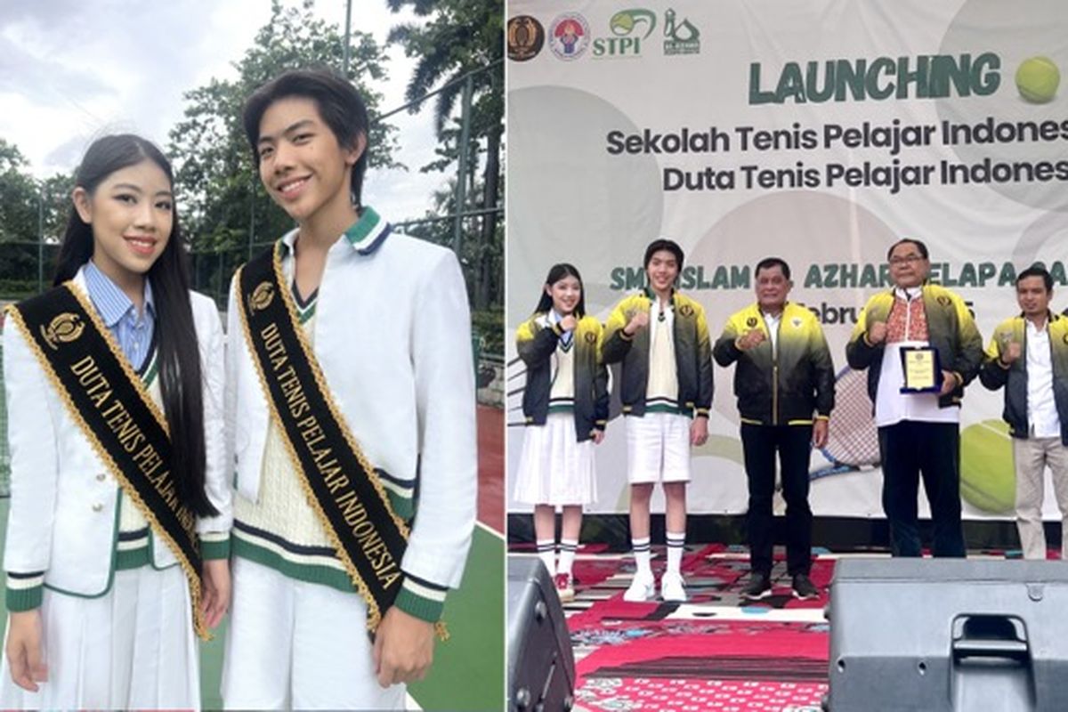 Pelantikan Mischka Aoki dan Devon Kei Enzo menjadi Duta Tenis Pelajar Indonesia oleh PP Pelti di SMA Al Azhar Kelapa Gading, Jakarta (5/2/2025).