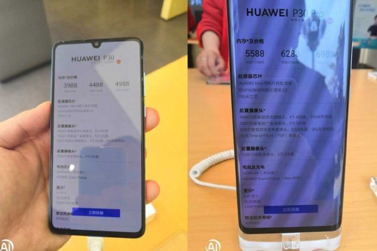 Informasi bocoran harga Huawei P30 dan P30 Pro di China