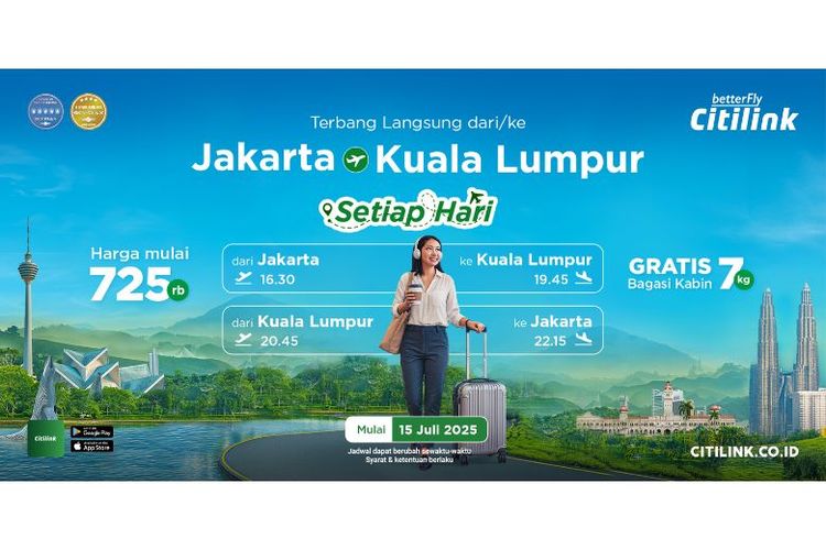 Liburan ke Malaysia dan terbang bersama Citilink. Cukup menambah Rp 125.000 dari harga tiket dasar, Anda sudah mendapat bagasi 20 kilogram (kg) serta makanan selama penerbangan (in-flight meals).