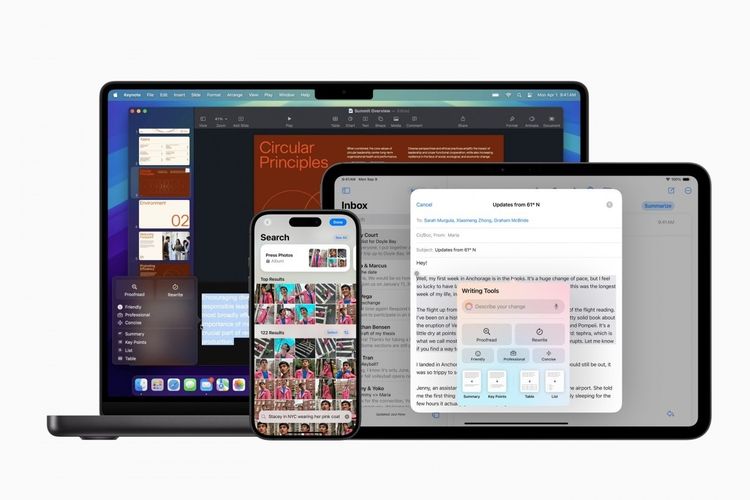 batch pertama fitur Apple Intelligence kini tersedia melalui pembaruan perangkat lunak (software update) iOS 18.1, iPadOS 18.1, dan macOS Sequoia 15.1 secara gratis.