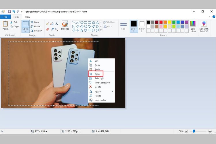 Cara crop foto atau gambar di Microsoft Paint