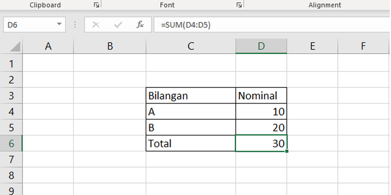 Cara menggunakan rumus SUM di Microsoft Excel.