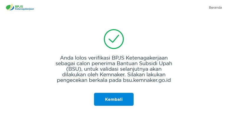 Pemberitahuan lolos verifikasi BSU BPJS Ketenagakerjaan 2025. Tahapan pencairan BSU 2025. Pencairan BSU BPJS Ketenagakerjaan. BSU Kemnaker.