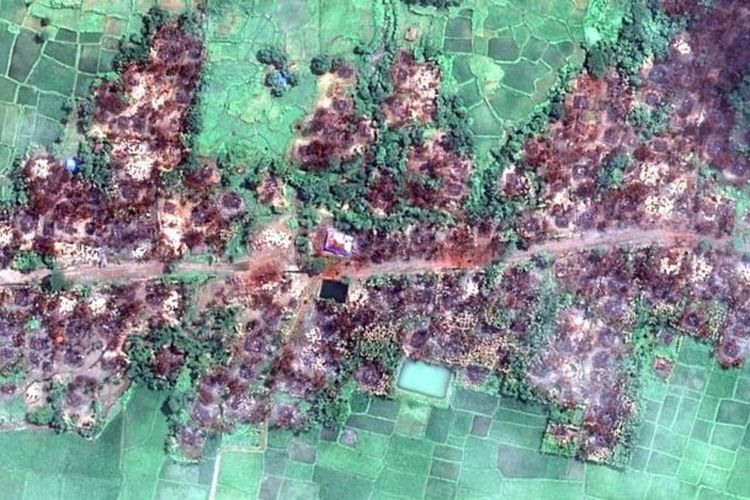 Citra satelit dari Myanmar mengungkap kehancuran desa-desa tempat tinggal kelompok etnis Rohingya.