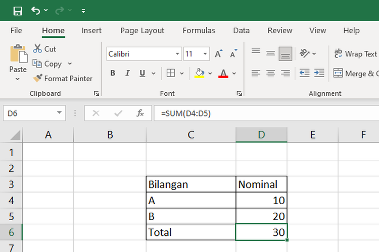 Cara menggunakan rumus SUM di Microsoft Excel.