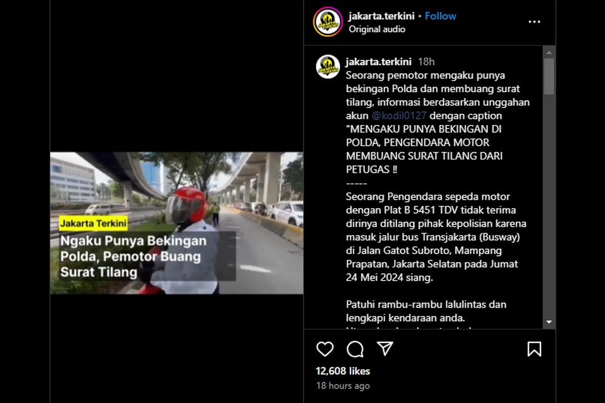 Video viral, pengendara motor mengamuk hingga membuang surat tilang karena masuk jalur Transjakarta