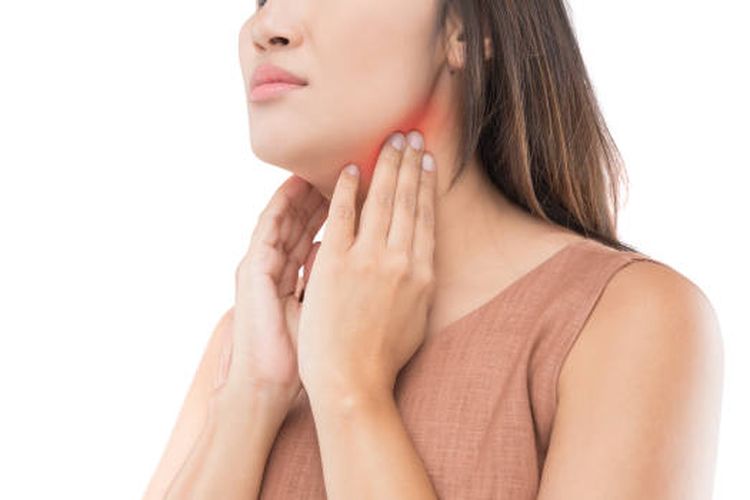 Ilustrasi gejala pembengkakan kelenjar getah bening di leher.