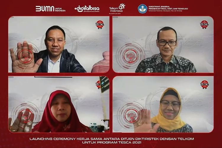 Seremoni peluncuran kerja sama Ditjen Dikti dan PT Telkom Indonesia untuk Program TeSCA 2021 pada Senin (15/11/2021).