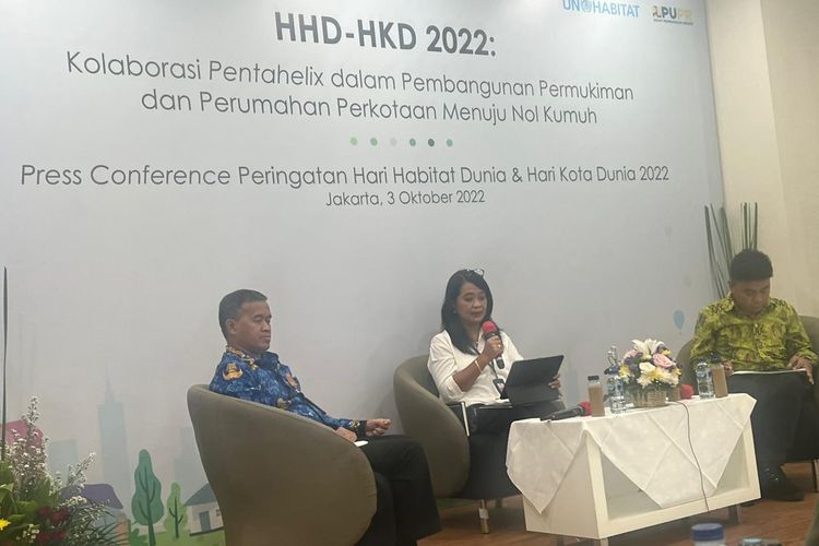 Konferensi pers Hari Habitat Dunia (HDD) dan Hari Kota Dunia (HKD) 2022 di Jakarta, Senin (3/10/2022).