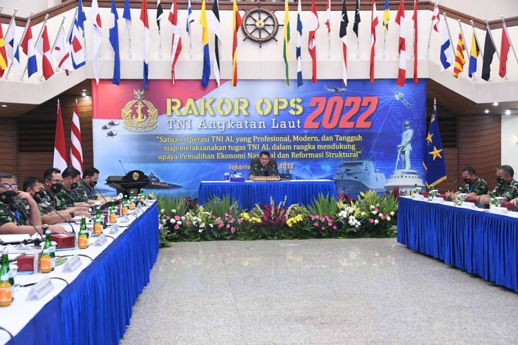 Rapat Koordinasi Operasi (Rakor Ops) TNI AL Tahun 2022 yang dibuka Asisten Operasi Kepala Staf Angkatan Laut (Asops KSAL) Laksamana Muda TNI Dadi Hartanto di Mabesal, Cilangkap, Jakarta Timur, Rabu (9/3/2022).