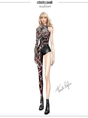 Desain baju Roberto Cavalli untuk Taylor Swift.