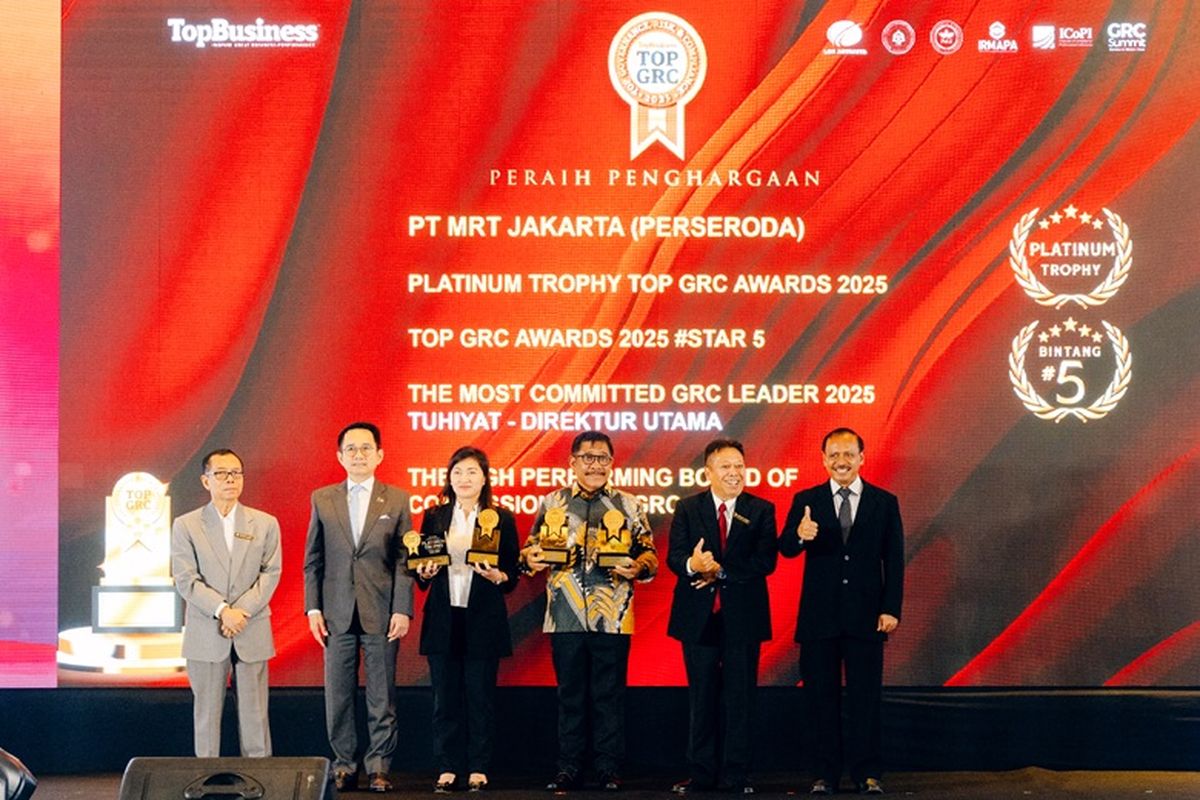 PT MRT Jakarta (Perseroda) meraih empat penghargaan tingkat nasional dalam ajang TOP GRC Awards 2025 yang digelar di Hotel Raffles, Jakarta, Senin (8/9/2025).
