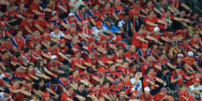 Selebrasi suporter Norwegia dalam pertadingan Grup I Piala Dunia 2026 antara Norwegia vs Senegal di Stadion New Jersey pada 22 Juni 2026.   