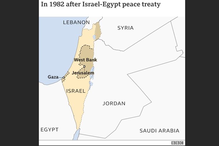 Peta wilayah Israel usai perjanjian damai dengan Mesir pada 1982.