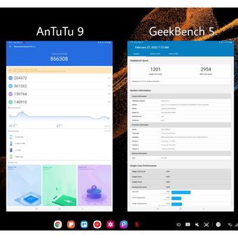 Hasil benchmark Galaxy Tab S8 Ultra menggunakan aplikasi AnTuTu 9 dan GeekBench 5.