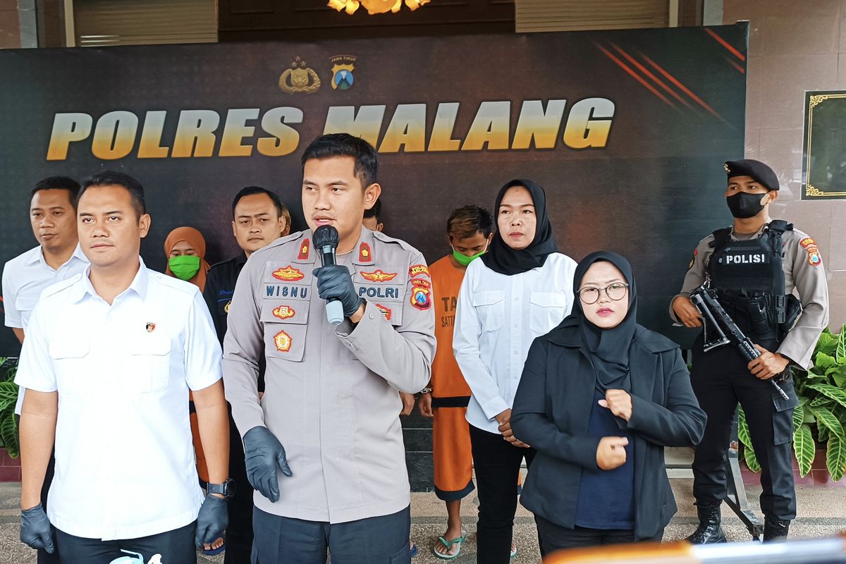 Konferensi pers kasus tindak pidana perdagangan orang (TPPO) di Mapolres Malang.
