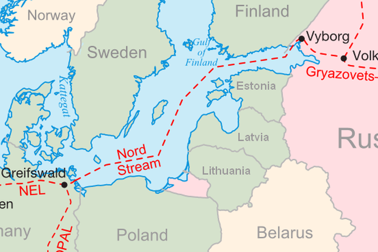 Ilustrasi jaringan pipa Nord Stream.