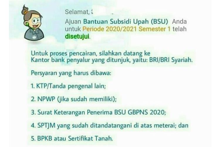 Tangkapan layar berisi informasi keliru mengenai syarat pencairan BSU guru madrasah non-PNS.