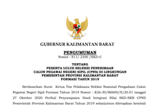 Pemprov Kalimantan Barat Umumkan Hasil Seleksi CPNS 2019, Berikut Link-nya!