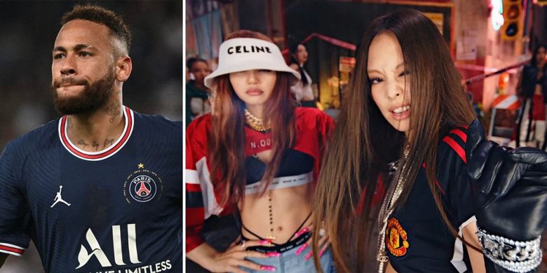 Kolase foto Neymar dan Jennie serta Lisa BLACKPINK. Neymar mengunggah lagu Pink Venom milik BLACKPINK di Twitter