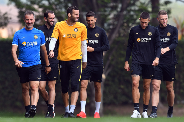 Inter Milan melakukan sesi latihan sebelum laga kontra Sampdoria pada hari Sabtu (28/9/2019)