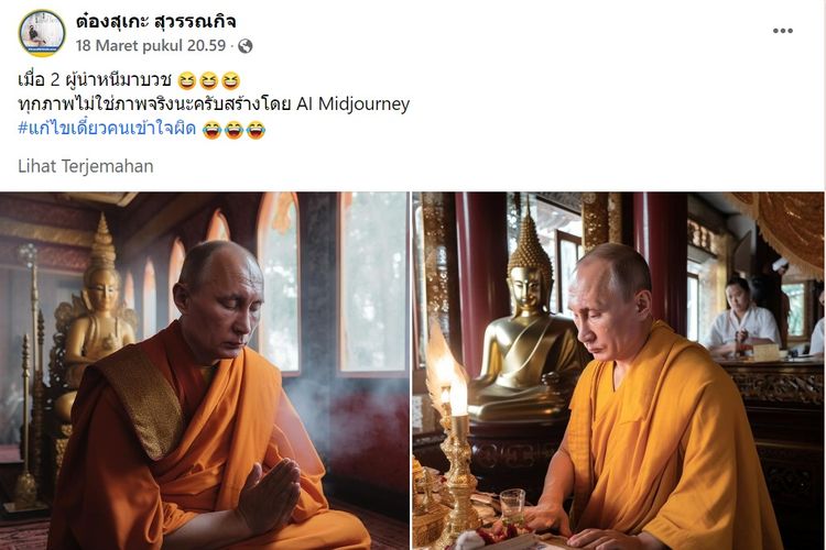 Foto Putin menjadi biarawan Buddha, dihasilkan menggunakan perangkat AI Midjourney