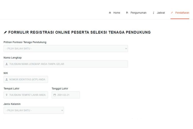 Tangkapan layar website pendaftaran lowongan kerja Kemenko Perekonomian.