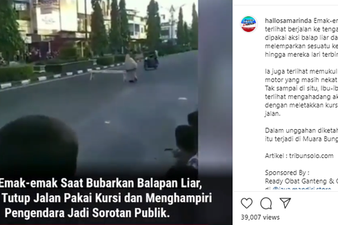 Viral Emak-emak Bubarkan Balap Liar, Tutup Jalan Pakai Kursi