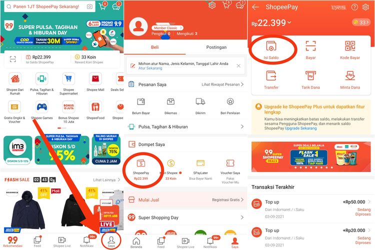 Cara mengisi saldo ShopeePay atau cara mengisi ShopeePay