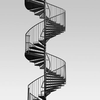 Ilustrasi tangga putar atau tangga spiral di rumah.