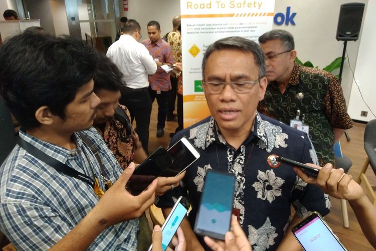 Direktur Operasional Jasa Raharja Amos Sampetoding di Jakarta, Jumat (21/9/2018).