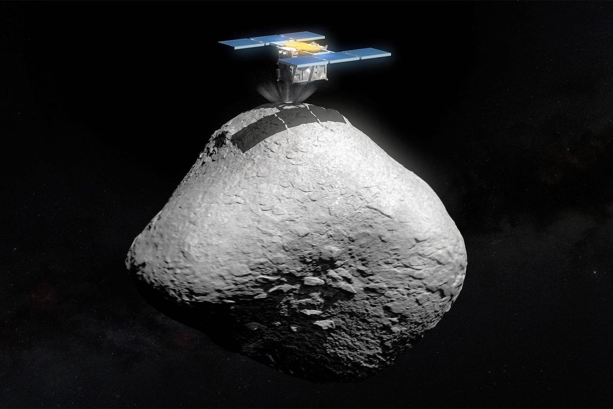 Ilustrasi pendaratan Hayabusa2 ke permukaan asteroid kecil