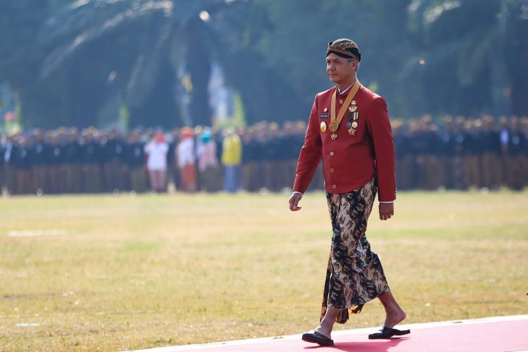 Gubernur Jawa Tengah Ganjar Pranowo dalam Peringatan Ulang Tahun Provinsi Jawa Tengah ke-69 di Simpang Lima Semarang, Rabu (15/8/2019)