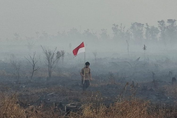 Kibarkan Merah Putih di Tengah Asap, Kisah Relawan Berjuang Padamkan Karhutla Palangka Raya