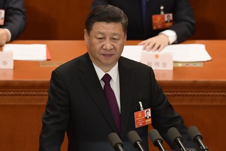 Presiden China Xi Jinping saat menyampaikan pidato di hadapan Kongres Rakyat Nasional di Beijing, 20 Maret 2018.