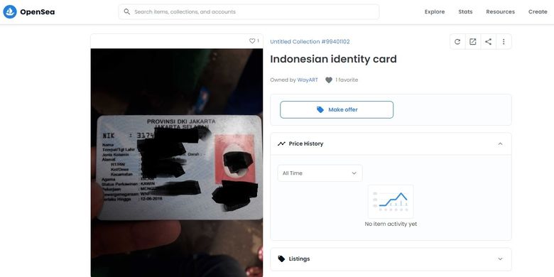 Unggahan KTP di OpenSea